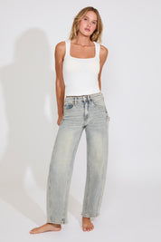 SUPER HIGH RISE BARREL LEG WASHED DENIM PANT