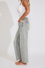 SUPER HIGH RISE BARREL LEG WASHED DENIM PANT