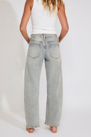 SUPER HIGH RISE BARREL LEG WASHED DENIM PANT