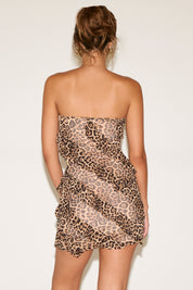 LEOPARD PRINT MESH RUFFLE MINI DRESS