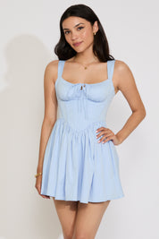 POPLIN CORSET SHAPE FLARE MINI DRESS