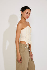 SIDE LACES RUFFLE TRIM STRAPLESS CORSET TOP
