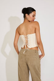 SIDE LACES RUFFLE TRIM STRAPLESS CORSET TOP