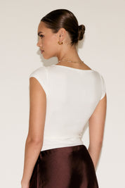 BOATNECK SHORT SLEEVE SEMI SHEER TUNIC TOP