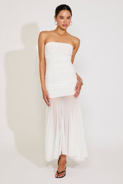 MONOCHROME SEE-THROUGH RUCHED TUBE MIDI DRESS