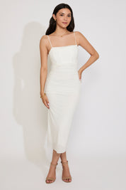 SPAGHETTI STRAP MESH DRAPING OPEN BACK MAXI DRESS