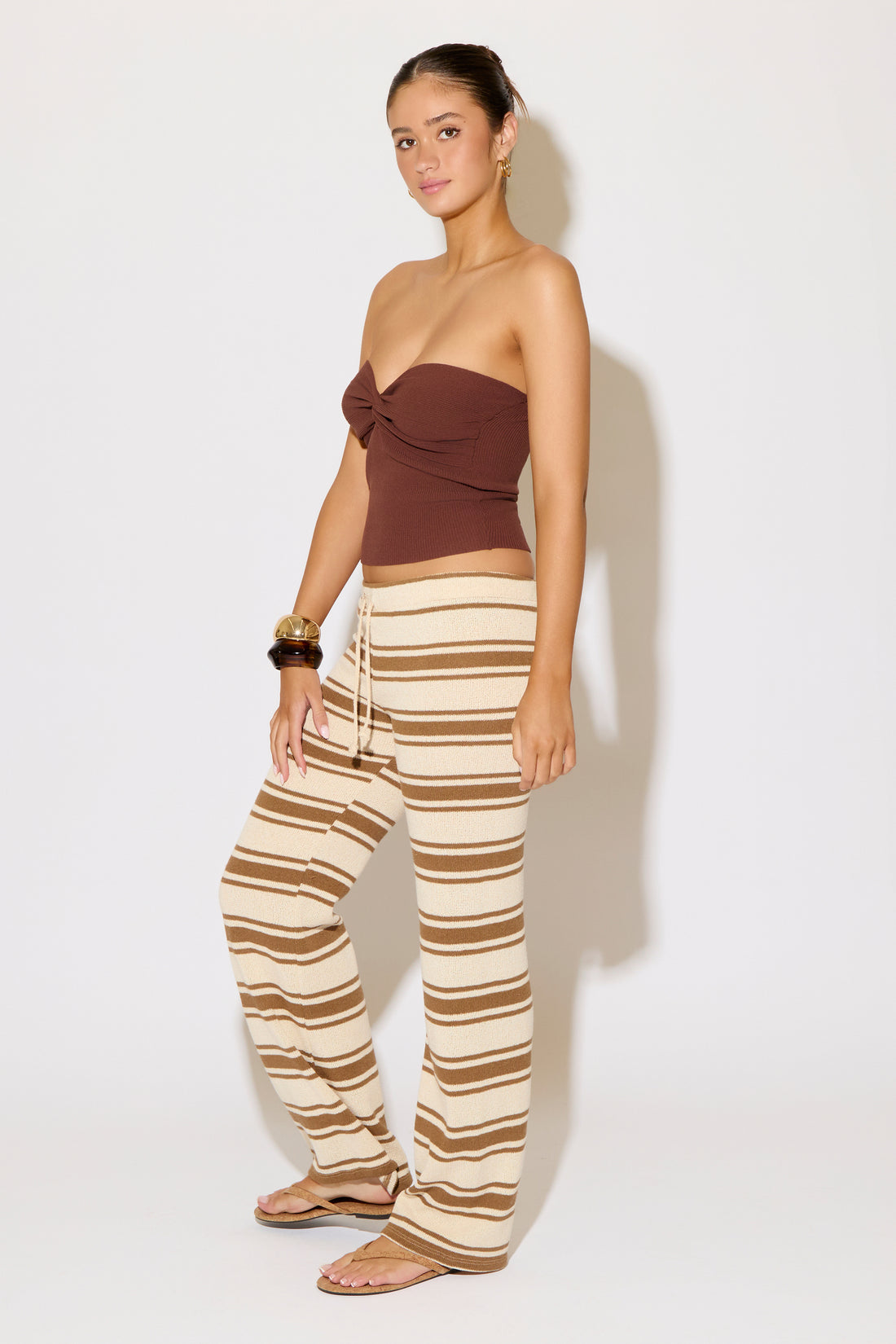 TWIST FRONT STRAPLESS RIB KNIT TOP SALE