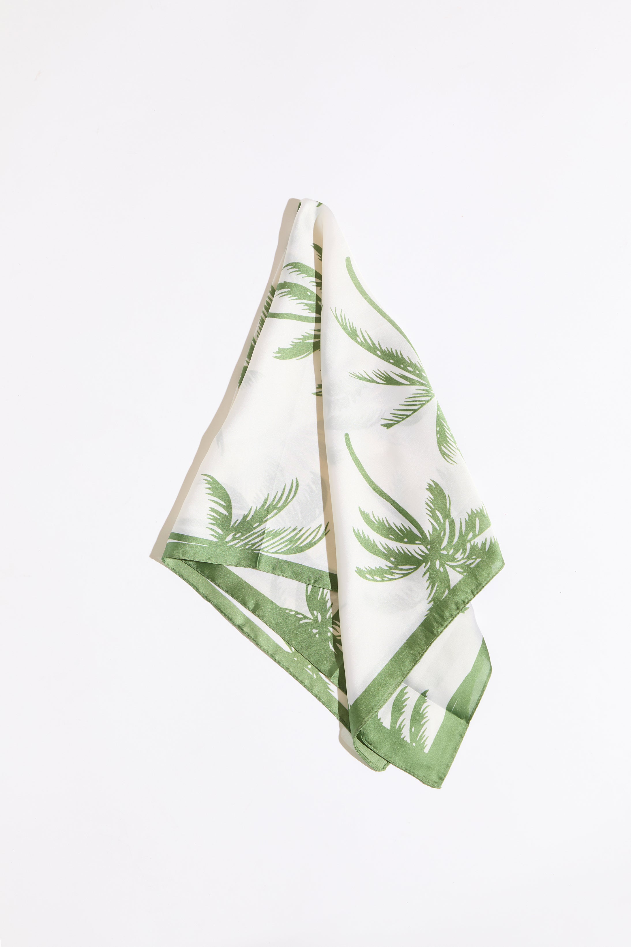 Palm tree and border silk scarf on a white background.
