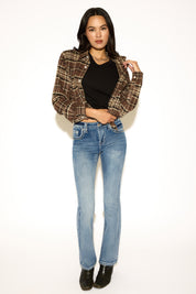 EMBROIDERED BOOTCUT DENIM PANT WITH JEWEL BUTTONS
