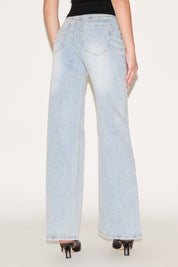 IRIDESCENT RHINESTONE HIGH RISE WIDE LEG DENIM PANT
