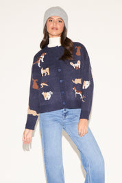 ALL OVER DOG DESIGN BUTTON UP CARDIGAN