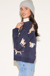 ALL OVER DOG DESIGN BUTTON UP CARDIGAN