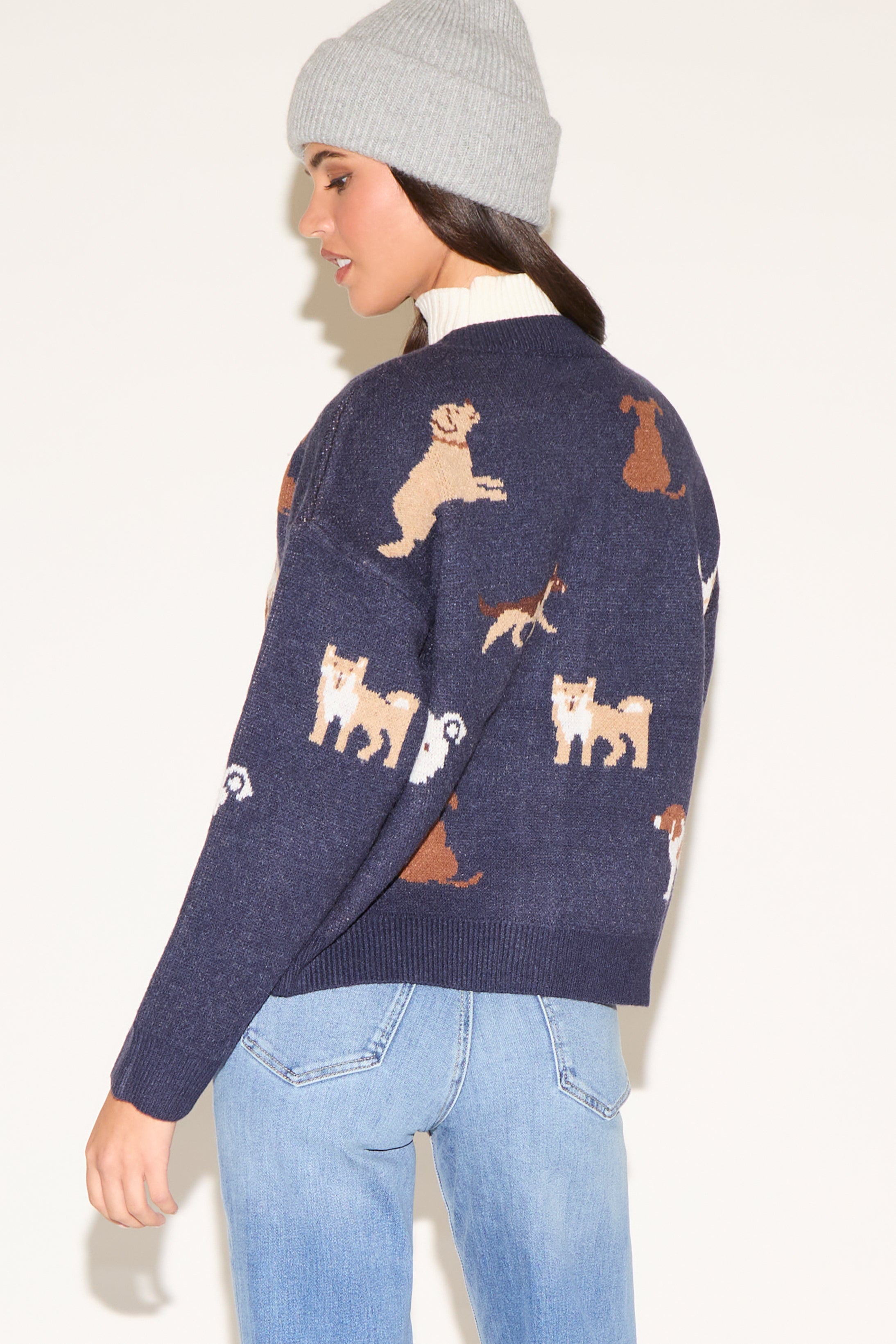 ALL OVER DOG DESIGN BUTTON UP CARDIGAN