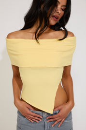 ASYMMETRIC HEM FOLDOVER OFF SHOULDER TOP