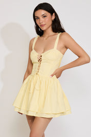 SLEEVELESS TEXTURED TOP CORSET FRONT MINI DRESS