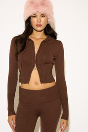 SLIM FIT KNIT HOODIE WITH 2 WAY ZIPPER