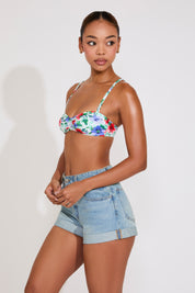 FLORAL PRINT CLIP BACK BIKINI TOP