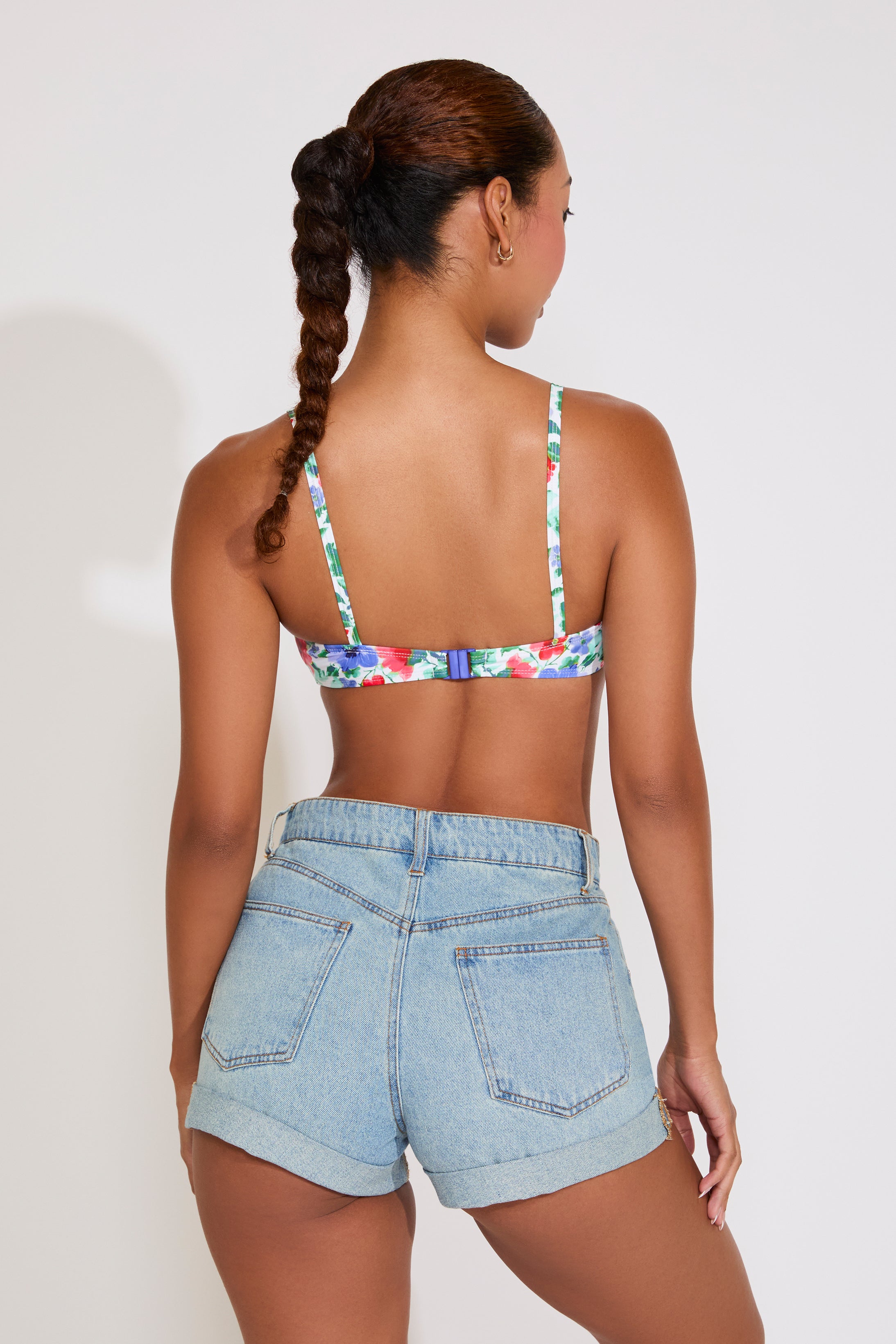 FLORAL PRINT CLIP BACK BIKINI TOP