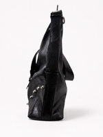 STUDDED HARNESS AND ACCENTS HOBO VEGAN LEATHER BAG