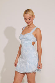 SLEEVELESS EMBROIDERED FLORAL LACE TRIM MINI DRESS