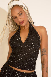 POLKA DOT WITH CREPE TIERED HALTER TOP & SKORT SET