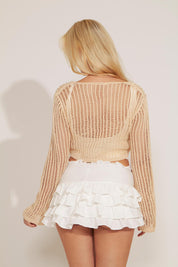 ELASTIC WAIST TIERED RUFFLE MINI SKIRT