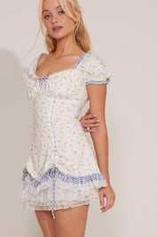 DITSY FLORAL PRINT & GINGHAM TRIM SLEEVELESS DRESS
