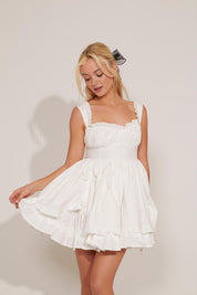 EMPIRE WAIST RUFFLED MINI DRESS WITH TIE DETAIL