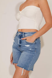 TUMMY CONTROL HIGH-RISE LOOSE FIT MID LENGTH DENIM SHORTS