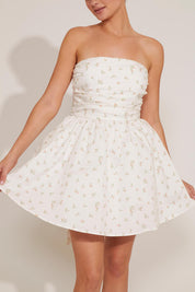 FLORAL TUBE DRESS WITH TULLE AND BACK BOW