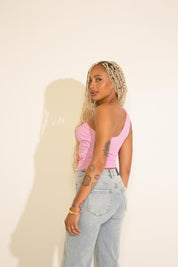 FLORAL MESH ONE SHOULDER TOP