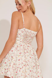 ROSE PRINT CAMI STRAP CORSET TOP MINI DRESS