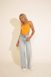 SLINKY BACKLESS HALTER SCARF TOP