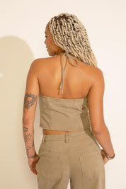 BUCKLE HALTER WASHED CROP TOP