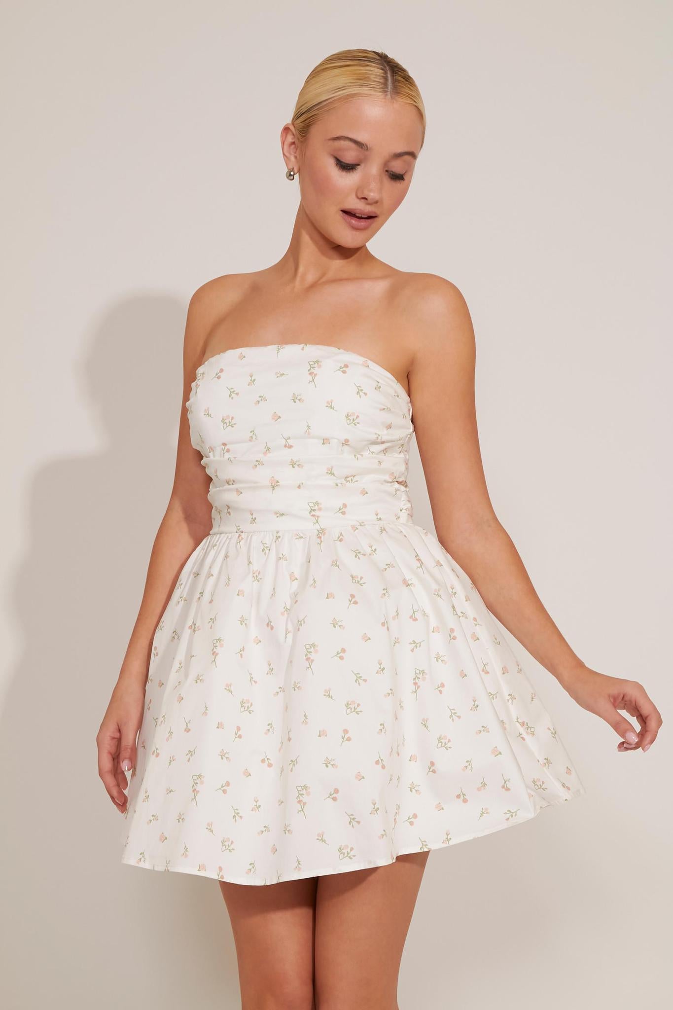 FLORAL TUBE DRESS WITH TULLE AND BACK BOW