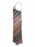 Ghost cut image of a multi color CROSS BACK STRIPE PRINT COWL NECK MAXI DRESS on a white background.