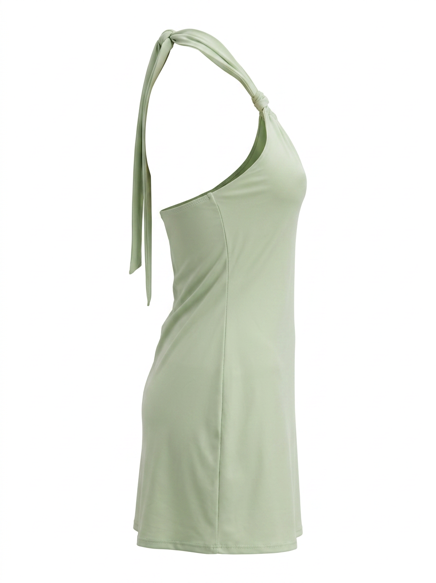Ghost cut image of a light green EMBELLISHED HIGH HALTER NECK A LINE MINI DRESS on a white background.