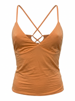Ghost cut image of a coral CROSS TIE BACK V NECK SLEEVELESS TOP on a white background.
