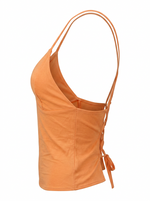 Ghost cut image of a coral CROSS TIE BACK V NECK SLEEVELESS TOP on a white background.