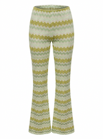 Ghost cut of chartreuse CHEVRON FLARE LEG SLINKY PANTS on a white background.