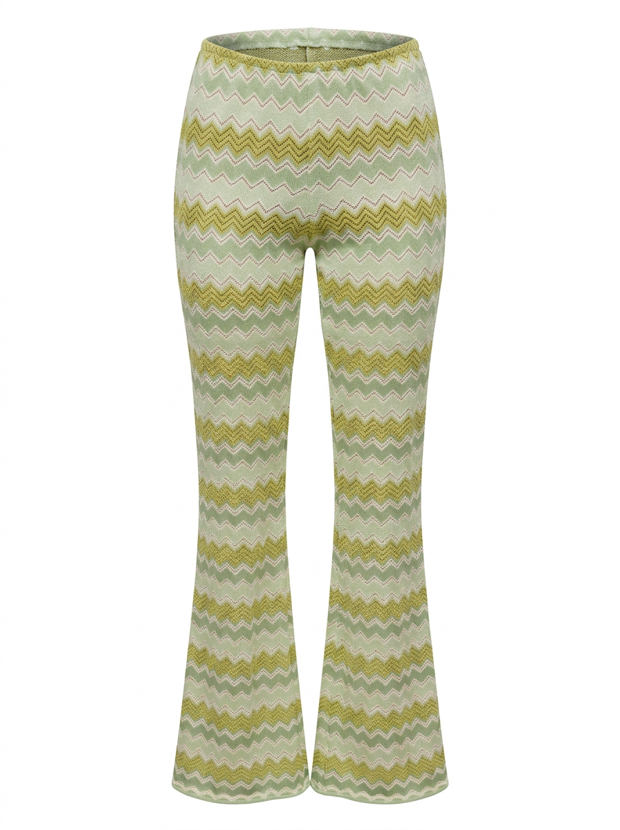 Ghost cut of chartreuse CHEVRON FLARE LEG SLINKY PANTS on a white background.