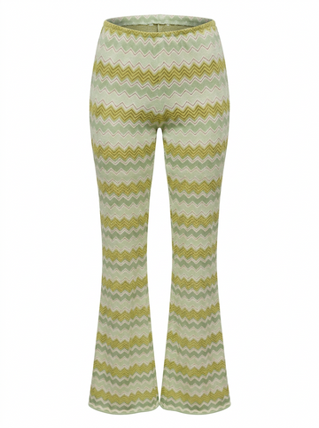 Ghost cut of chartreuse CHEVRON FLARE LEG SLINKY PANTS on a white background.