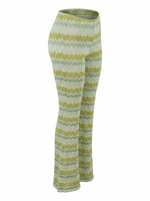 Ghost cut of chartreuse CHEVRON FLARE LEG SLINKY PANTS on a white background.