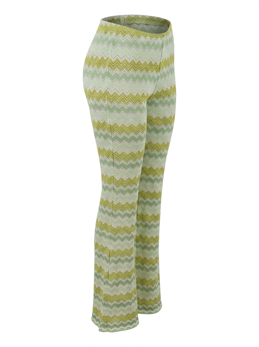 Ghost cut of chartreuse CHEVRON FLARE LEG SLINKY PANTS on a white background.