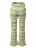Ghost cut of chartreuse CHEVRON FLARE LEG SLINKY PANTS on a white background.