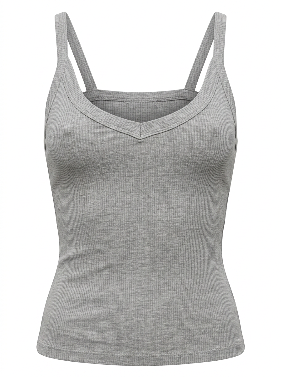 Ghost cut image of a heather grey DEEP V SNATCH TANK TOP on a white background.