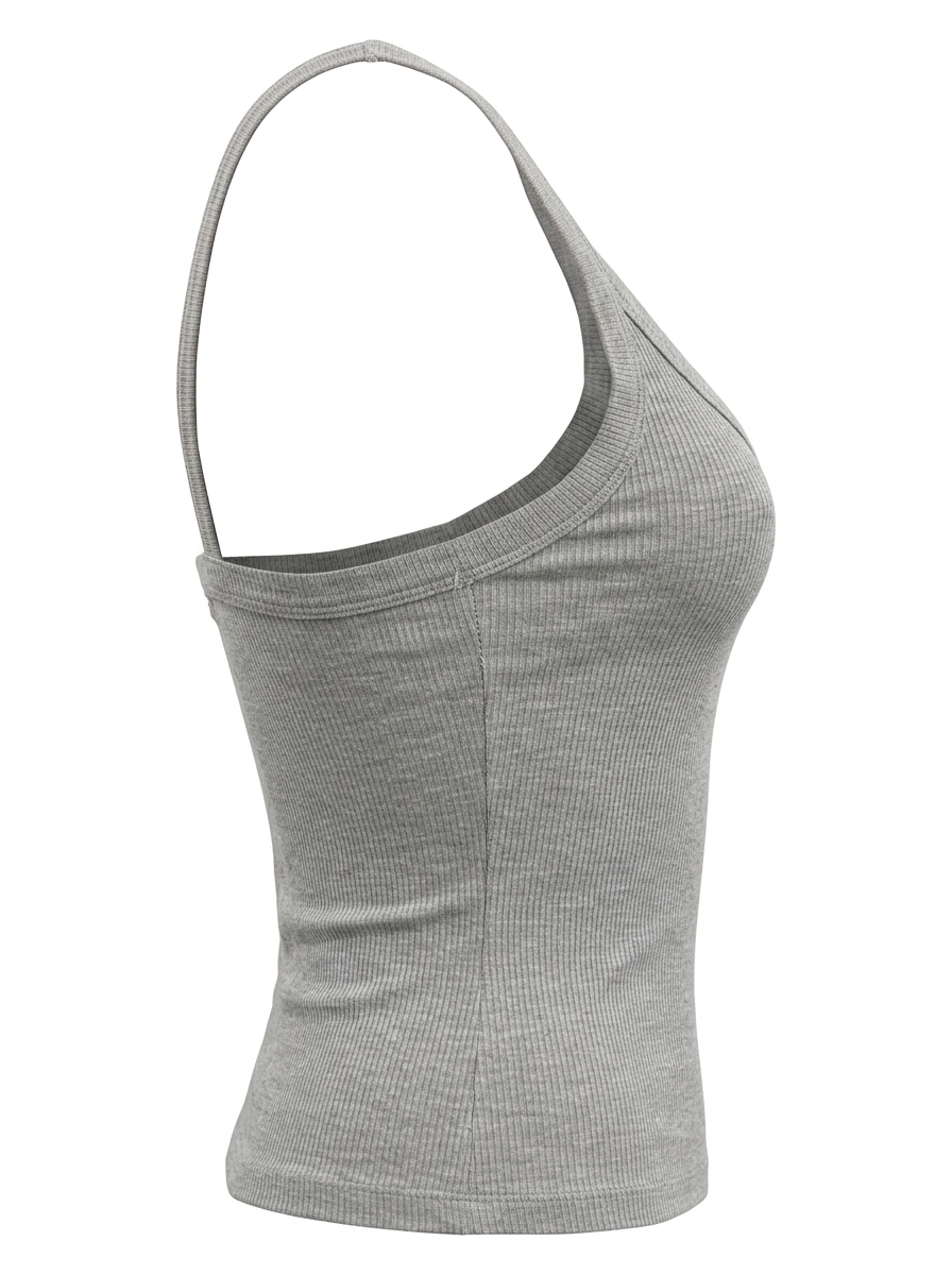Ghost cut image of a heather grey DEEP V SNATCH TANK TOP on a white background.