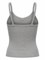 Ghost cut image of a heather grey DEEP V SNATCH TANK TOP on a white background.