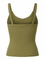 Ghost cut image of a green DEEP V SNATCH TANK TOP on a white background.