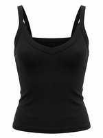Ghost cut image of a black DEEP V SNATCH TANK TOP on a white background.
